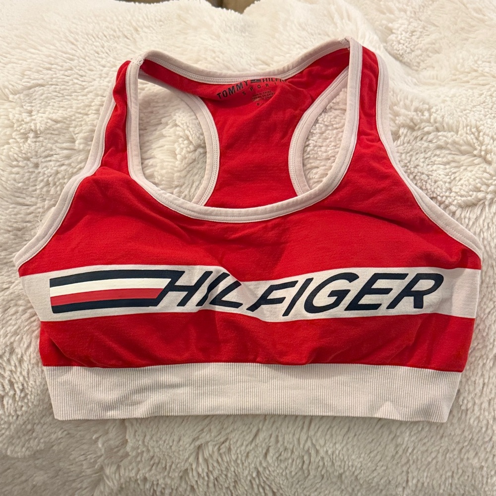 Tommy Hilfiger Red and White Logo Sports Bra